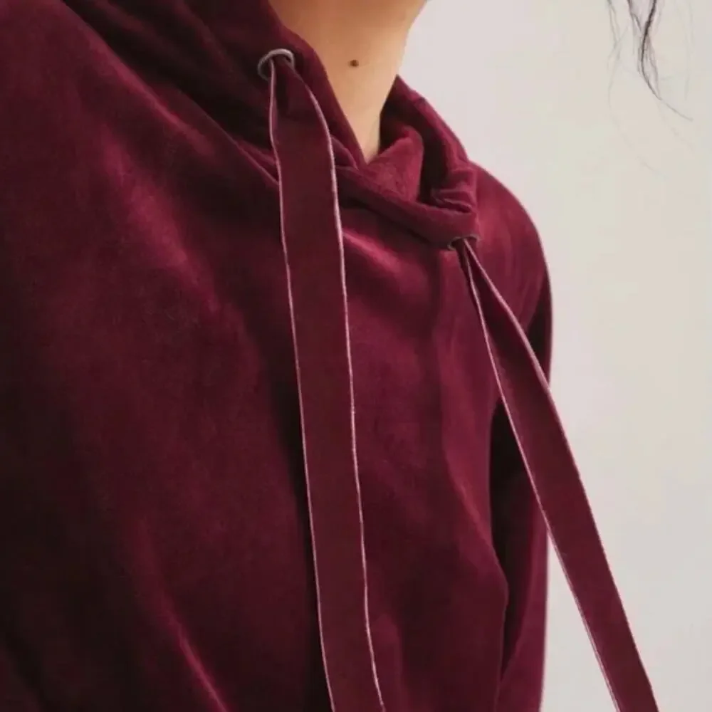 Anthropologie Velour Plum Hoodie - New - Size Medium - Picture 3 of 4